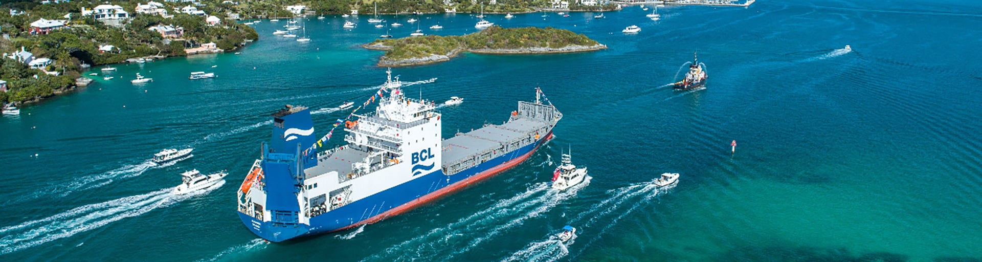 aerial image of the container ship Oleander that carries oceanographic equipment