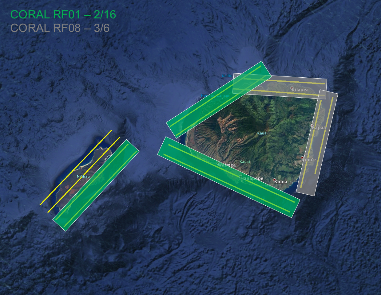 CORAL aerial flight lines on Kauai