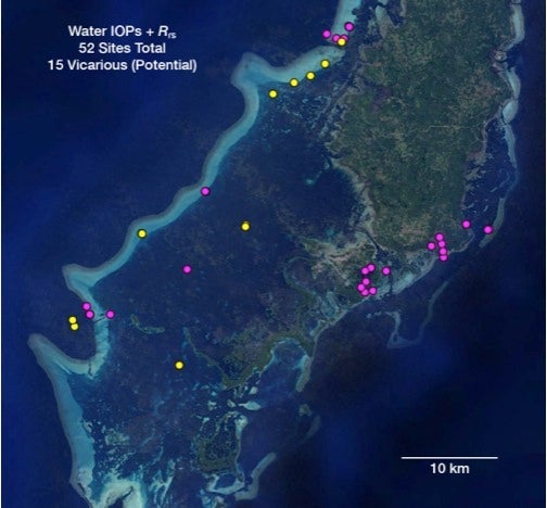 Map of reef optics sites in Palau