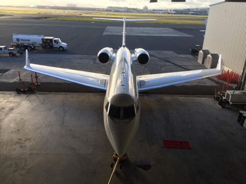 G4 airplane parked in the hangar